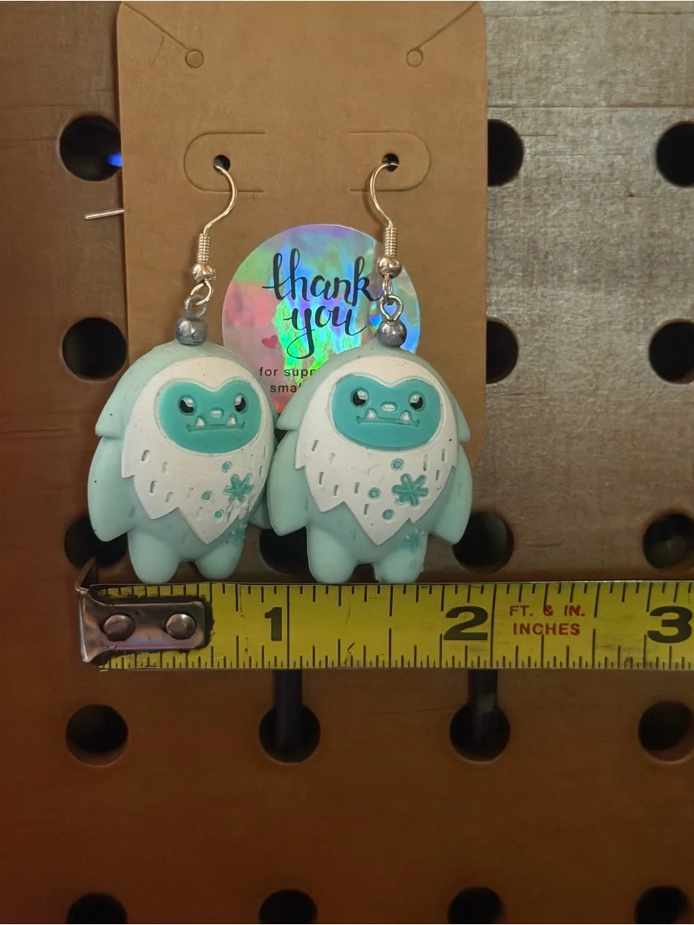 Cute Kids Penguin and Yeti Dangle Earrings - Blue Mint Pair